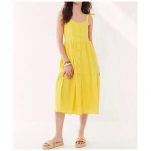 Urban Outfitters Women's Positano Tie-Shoulder Midi Dress in Yellow Size‎ XSMALL